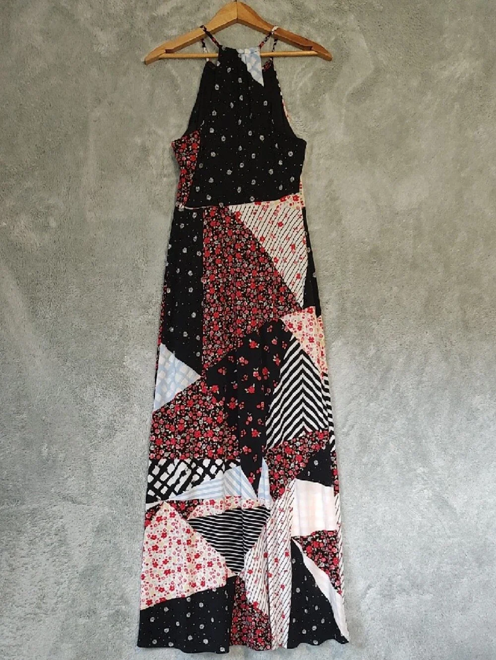 Candie's Black & Red Patchwork Halter Maxi Dress - Picture 8 of 15